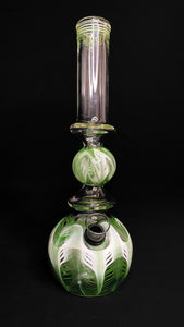 10" Green Ring Bubble Wrapped & Raked Water Pipe w/ Slider Bowl