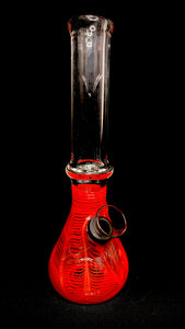 7" Red Ring Wrapped And Raked Beaker Glass Water Pipe w/ Slider Bowl