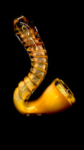 4" Gold Fumed Stand Up Sherlock Glass Pipe With Spiral Glass Accent.