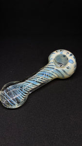 4" Color Changing Glass Pipe With Silver Fumed Spiral Design