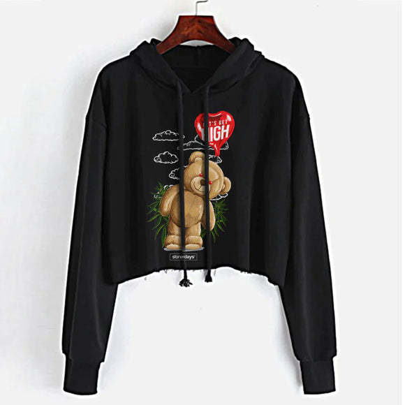 Stonerdays Let's Get High Heady Bear Crop Top Hoodie