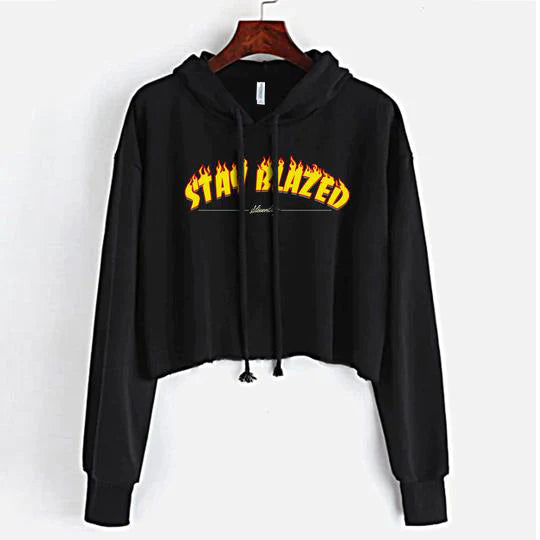 Stonerdays Stay Blazed Flames Crop Top Hoodie